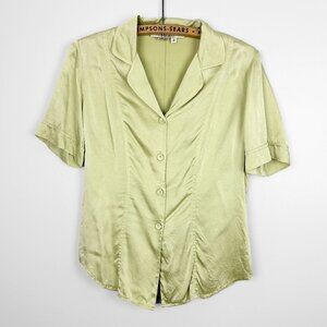 Como Womens 100% Silk Button Up Shirt Green Size 4